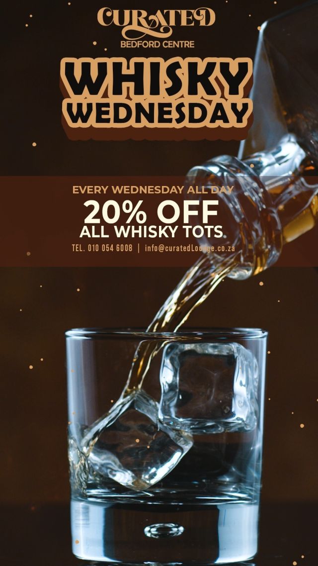 It’s Whisky Wednesday at Curated Lounge! All day long, enjoy 20% off all whisky tots. Come on in and savour the smooth taste of your favourite whisky with us!
#WhiskyWednesday #CuratedLounge #CheersToThat